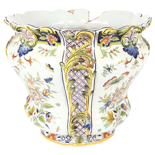 339 - An early 20th century hand painted Italian faience jardiniere, height 30cm, diameter 36cm