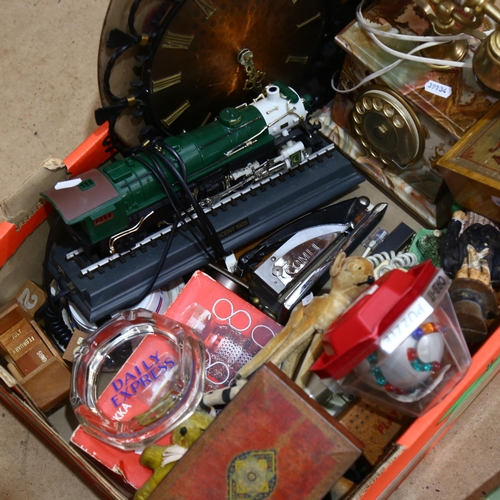 342 - A Vintage onyx and brass telephone, a Vintage push-button telephone, a novelty locomotive telephone,... 