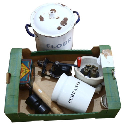 350 - A quantity of Vintage kitchenalia, including various jelly moulds, a Smith's Potato Crisps tin, a Sp... 