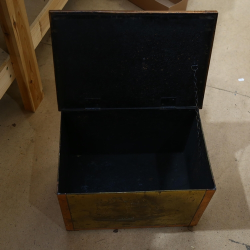 354 - A Vintage copper kindling box with maritime decoration, length 46cm, height 39cm, depth 31cm