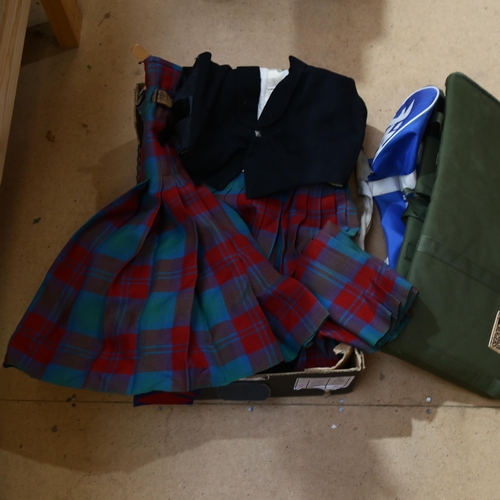 358 - A quantity of Masonic ware, a Vintage kilt, waistcoat and jacket, a Husk & Rogers gun case, an EF Th... 