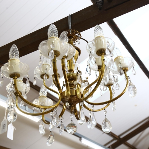 363 - An 8-branch 2-tier brass and glass lustre chandelier, length 45cm