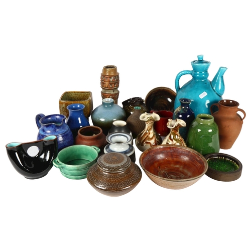 432 - Various Studio and Art pottery jugs and vases, including Branham, a blue glazed coffee pot on 3 feet... 