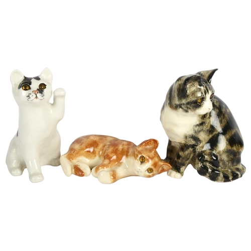 443 - 3 Winstanley cats with glass eyes, including a Tabby, 22cm