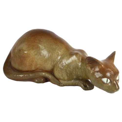 449 - A large Lladro brown/grey glazed cat, length 40cm