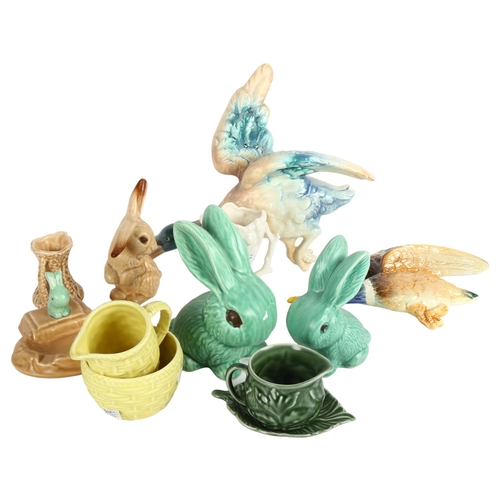 451 - 2 Sylvac flying ducks, largest 30cm, green rabbits, mint sauce jug and stand etc