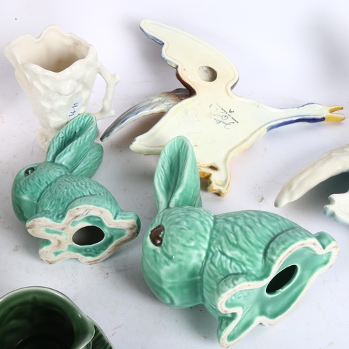 451 - 2 Sylvac flying ducks, largest 30cm, green rabbits, mint sauce jug and stand etc