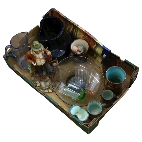 472 - Art pottery items, coloured glassware, figure etc