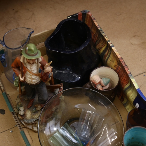 472 - Art pottery items, coloured glassware, figure etc