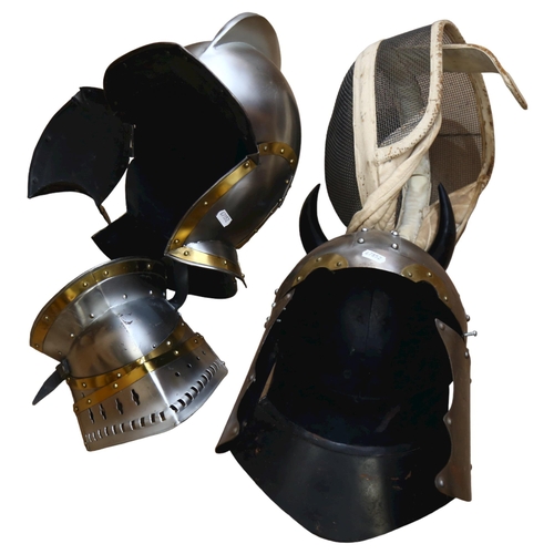 476 - 2 re-enactment helmets and a fencing helmet