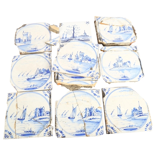 485 - 12 various blue and white Dutch Delft tiles