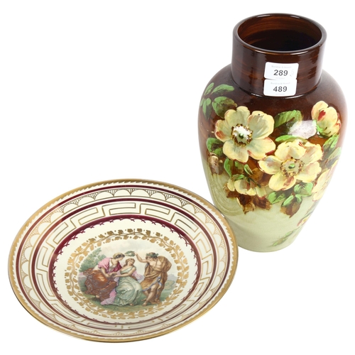 489 - A Wardle vase with painted flowers, 32cm, and a Copenhagen dish