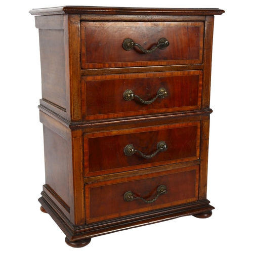 513 - An Antique table-top inlaid mahogany chest of 4 drawers, with embossed brass handles, H44cm, W30.5cm... 