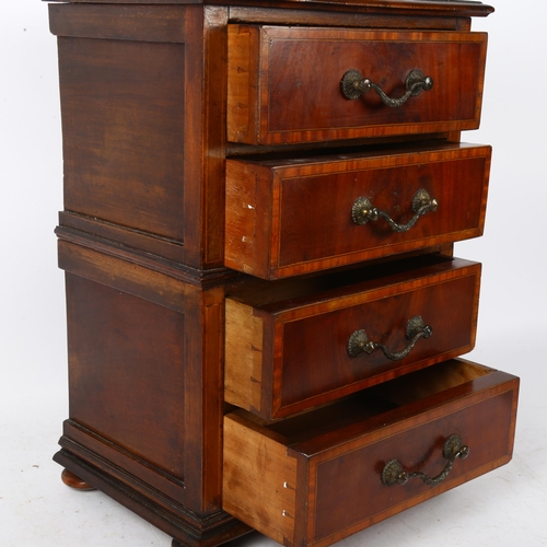 513 - An Antique table-top inlaid mahogany chest of 4 drawers, with embossed brass handles, H44cm, W30.5cm... 