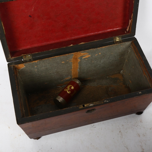 514 - A carved and pierced wooden box (A/F), and a sarcophagus design tea caddy, length 25cm