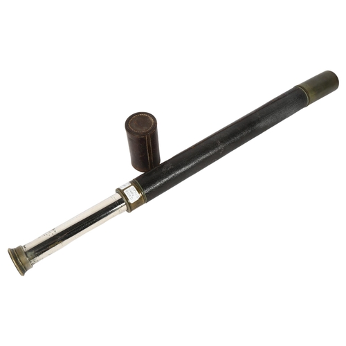 517 - Negretti & Zambra nickel plate and leather-covered single-draw telescope, dated 1891, length closed ... 