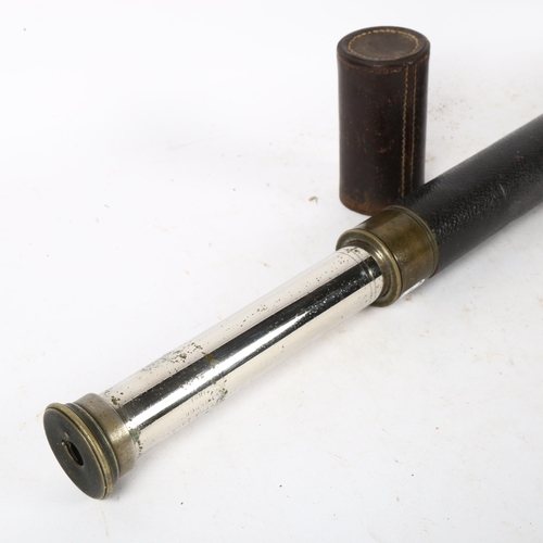 517 - Negretti & Zambra nickel plate and leather-covered single-draw telescope, dated 1891, length closed ... 