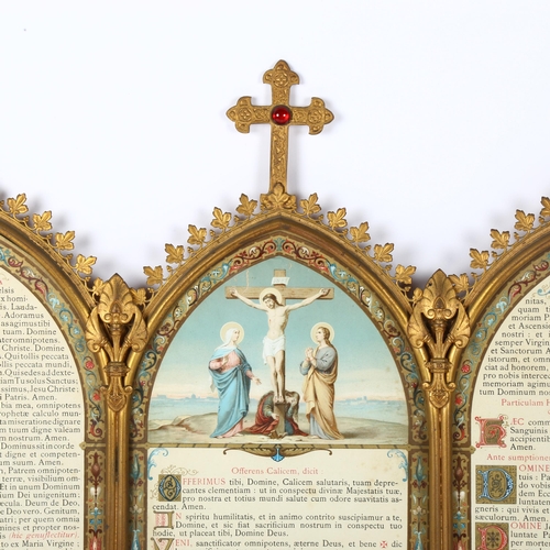 526 - A religious printed triptych in ornate gilt-metal frame, width 50cm