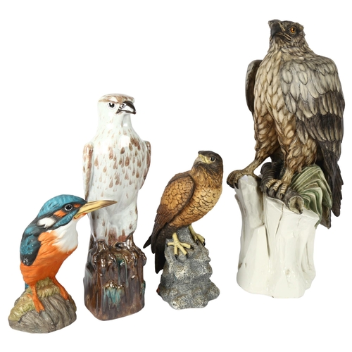 529 - A group of 3 birds, including a Leonardo kingfisher, 27cm, and 2 hawks, and a large Italian eagle sc... 