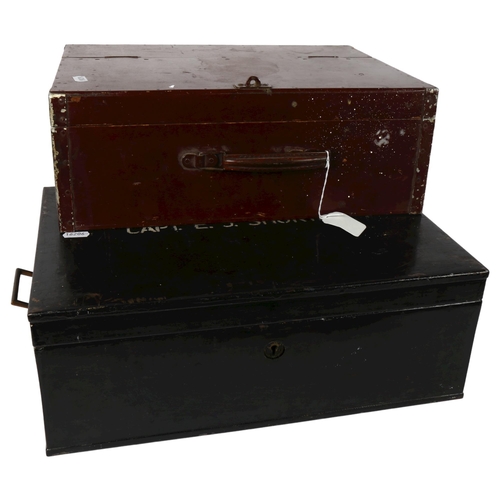 536 - An Antique military metal travel box with fitted interior, 41cm, and a wooden travel box