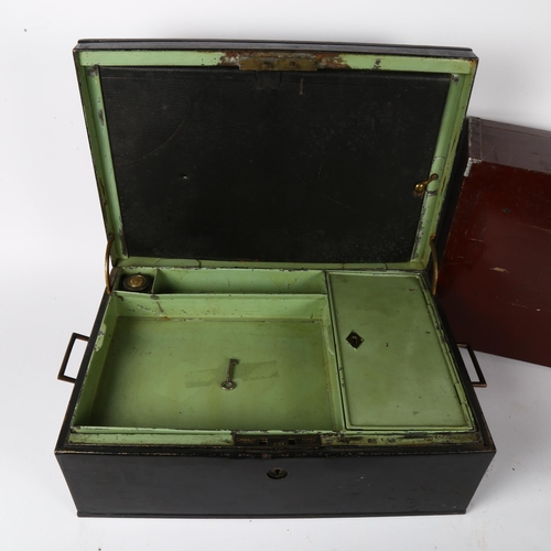 536 - An Antique military metal travel box with fitted interior, 41cm, and a wooden travel box