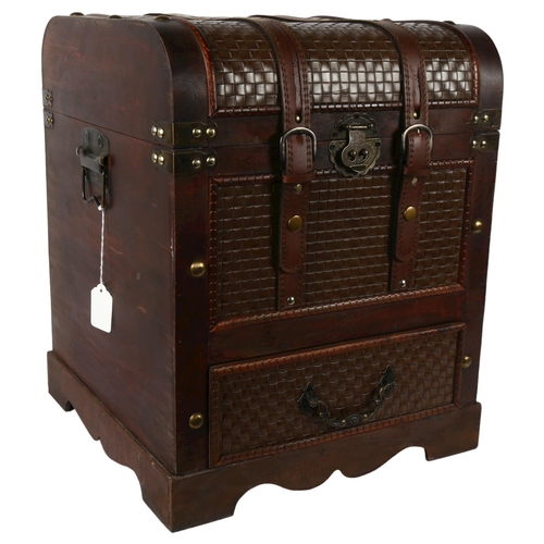 538 - A reproduction trunk with studded decoration and drawer under, H45cm, W36cm