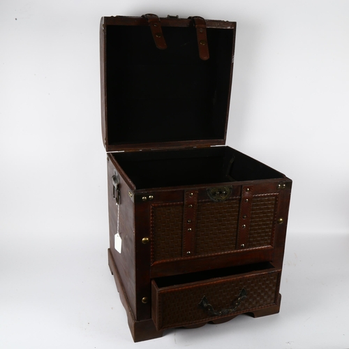 538 - A reproduction trunk with studded decoration and drawer under, H45cm, W36cm