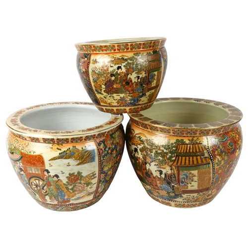 547 - A graduated pair of Chinese jardinieres with floral and pictorial decoration, largest height 24cm, a... 