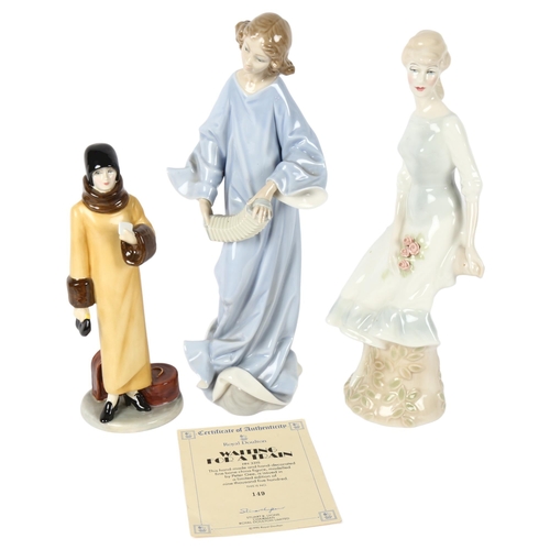 548 - Royal Doulton figure, Waiting For A Train, 22cm, Lladro accordionist, and Doulton Reflections figure