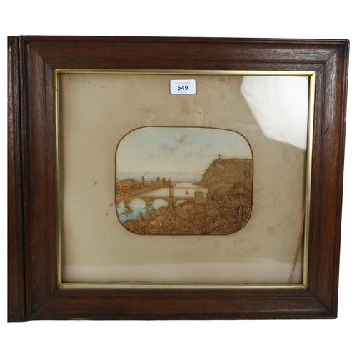 549 - A pair of Portuguese cork pictures, oak-framed, 44cm x 49cm overall