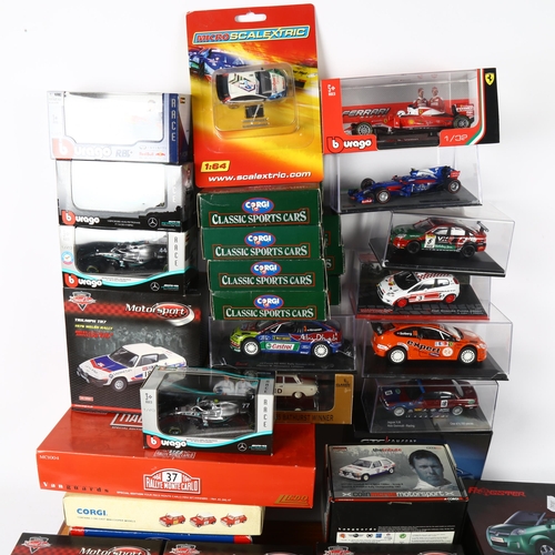 555 - A quantity of Burago, Corgi, Corgi Classic Sportscars, Vanguards etc diecast vehicles, all vehicles ... 