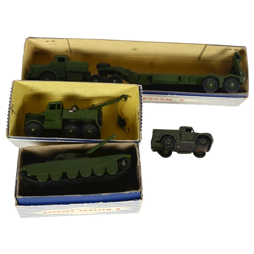 590 - A Dinky Supertoys model no. 660 tank transporter, model 661 recovery tractor, model 651 Centurion ta... 