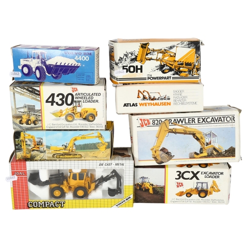 596 - A collection of JCB and various other excavating vehicles diecast models, including JCB 3CX excavato... 