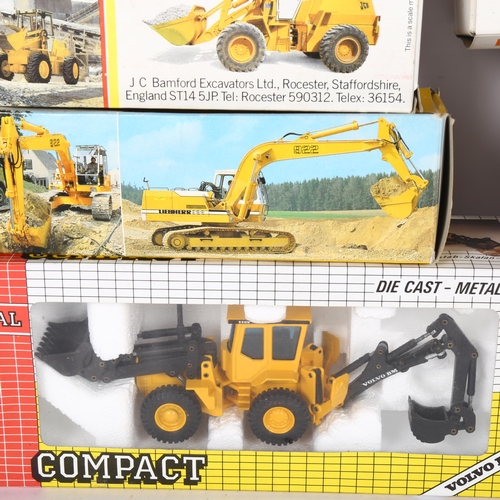 596 - A collection of JCB and various other excavating vehicles diecast models, including JCB 3CX excavato... 