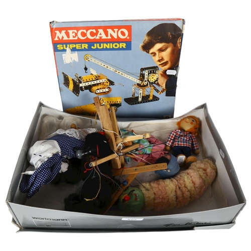 605 - A Meccano Super Junior boxed set, and a quantity of Vintage Pelham puppets