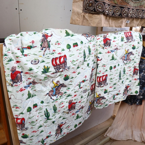 611 - A pair of Cath Kidson lined and inter lined curtains with Wild West theme, length 104cm, width 244cm