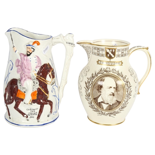 622 - A Victorian Staffordshire moulded and painted jug, depicting Garibaldi, The Italian Patriot, jug 23c... 