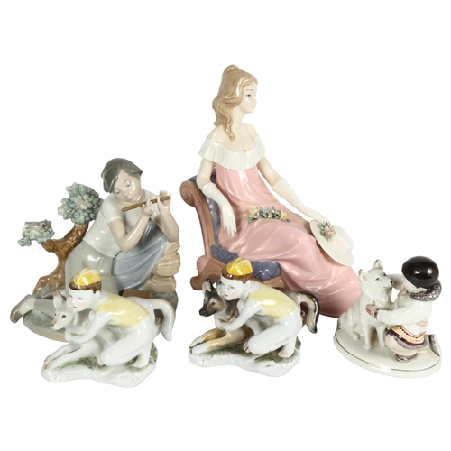 624 - 3 USSR children figures with dogs, a Lladro boy, 20cm, and a Spanish girl