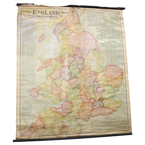 657 - Scarborough's map of England and Wales, showing geographical counties and boroughs, 108cm x 90cm ove... 