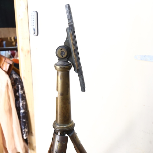 660 - An Antique brass-mounted tripod instrument stand, height 140cm