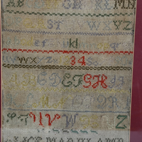 663 - A Victorian sampler by Alice Mary Lamb, dated 1879, framed, height 37cm overall