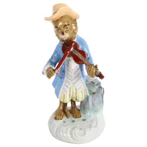 667 - German porcelain monkey violinist (A/F), 13cm