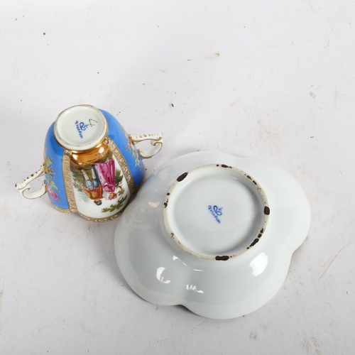 669 - 19th century Dresden chocolate cup and saucer, with painted panels