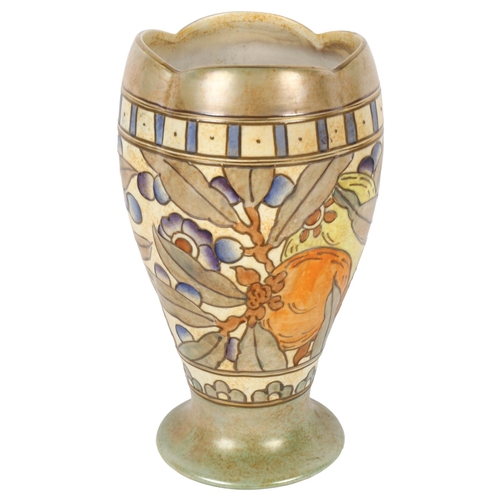 672 - A Bursley ware vase, with tube-lined floral decoration by Charlotte Rhead, height 19cm