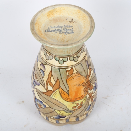 672 - A Bursley ware vase, with tube-lined floral decoration by Charlotte Rhead, height 19cm