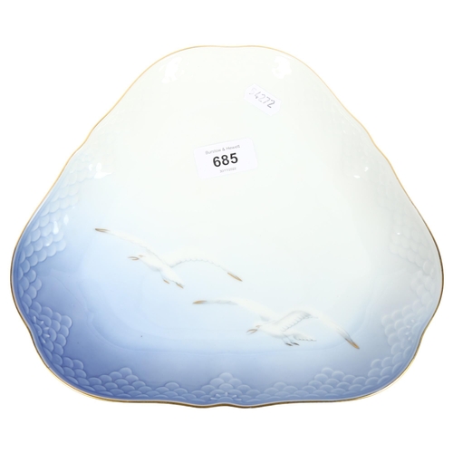 685 - Danish B & G porcelain dish with painted seagull design, 23cm across