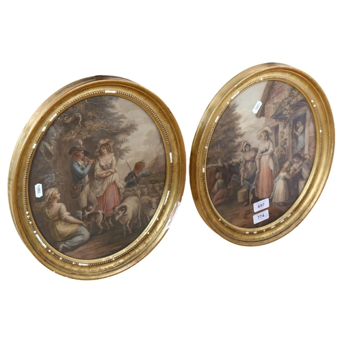 697 - A pair of gilt-framed Bartolozzi type prints, 19th century scenes, height 38cm