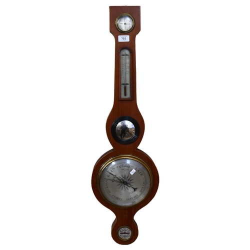 703 - An aneroid wall barometer with thermometer and hydrometer, 89cm