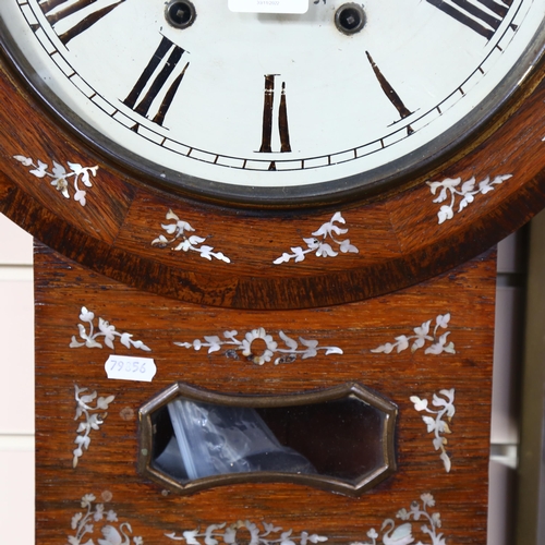 709 - A Regency oak-cased drop-dial wall clock with inlaid mother-of-pearl (A/F), height 67cm