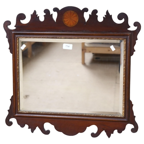 714 - An Antique Georgian design inlaid wall mirror, with bevel-edge, height 56cm